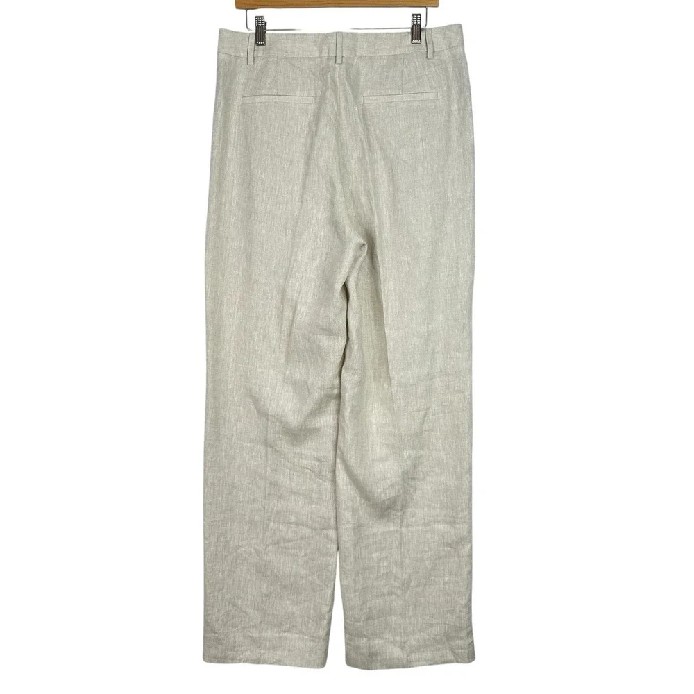 Banana Republic 100% Linen Pleated Wide Leg Pants Women's Natural Beige 12 Long